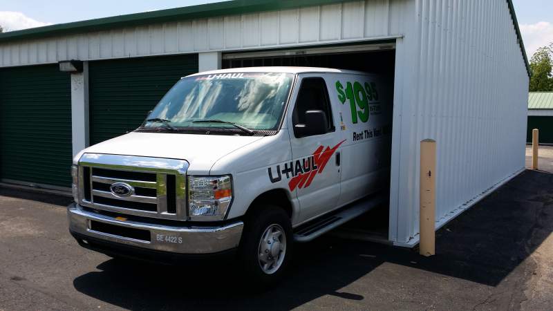 picture of uhaul van backed in to storage unit